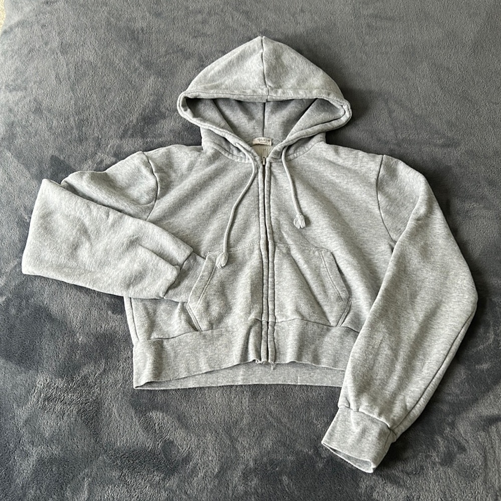 Brandy Melville Gray Crystal Cropped Hoodie